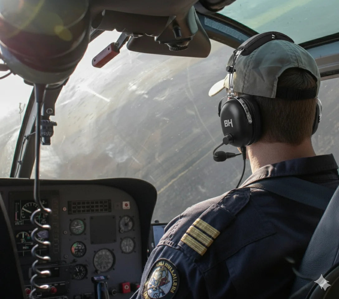 A professional pilot is flying with BH avaition headset Alpha Lite